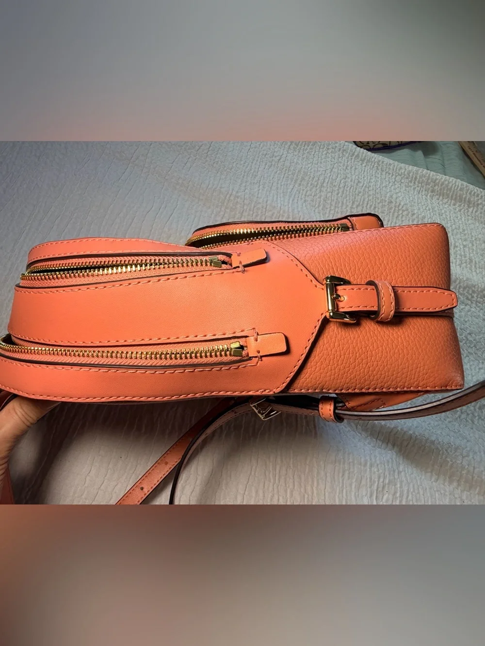 Michael Kors Medium Jaycee Zip Pocket Pebbled Leather Backpack Sherbet - Picture 13 of 15